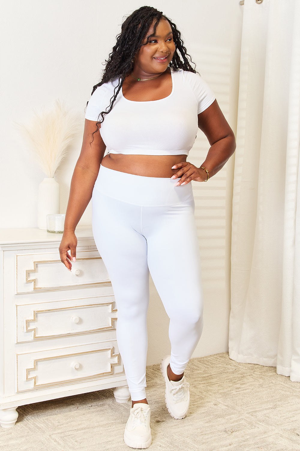 Double Take Wide Waistband Sports Leggings - Ladyez