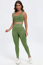 3 Piece Washed Square Neck Wide Strap Active Set - Ladyez