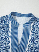 Printed Contrast Ric-Rac Puff Sleeve Top - Ladyez