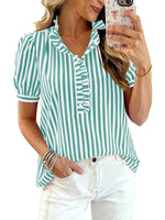 Frill Striped Puff Sleeve Blouse