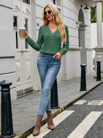 V-Neck Long Sleeve T-Shirt - Ladyez