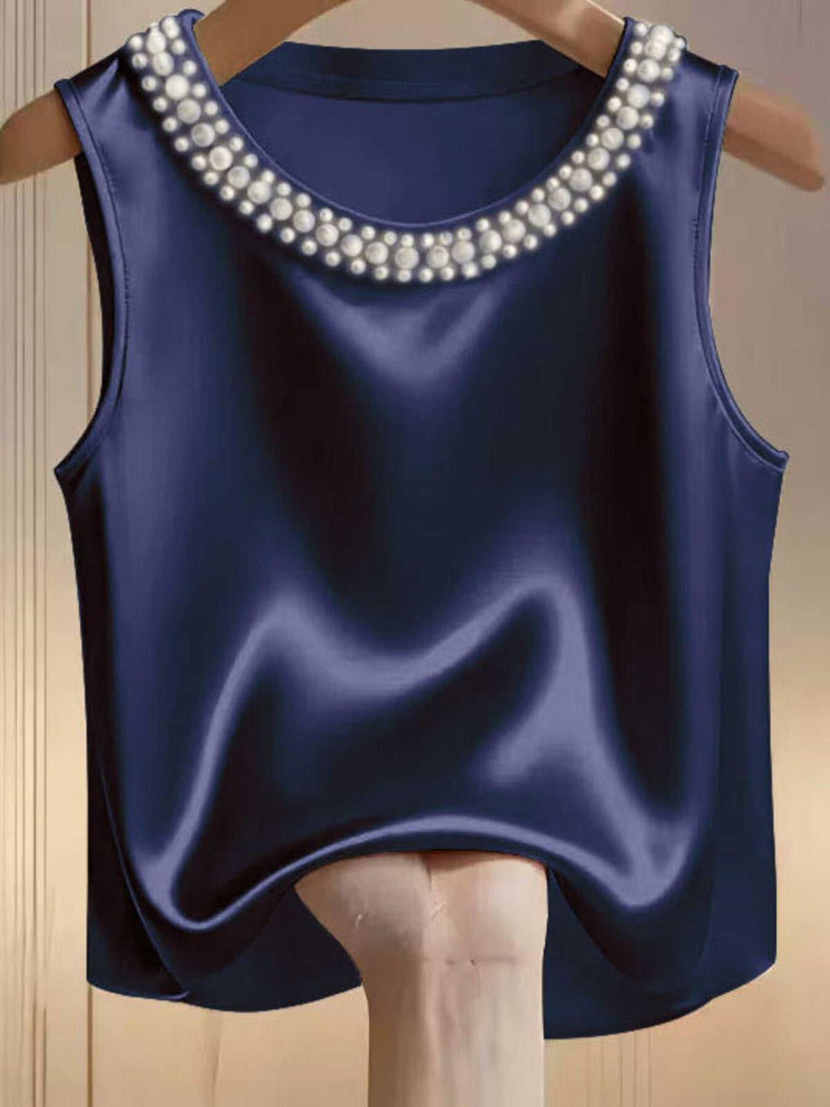 Pearl Embellished Satin Tank Top