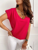 V-Neck Short Sleeve T-Shirt - Ladyez