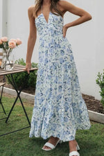 Floral Halter Neck Tiered Maxi Dress - Ladyez