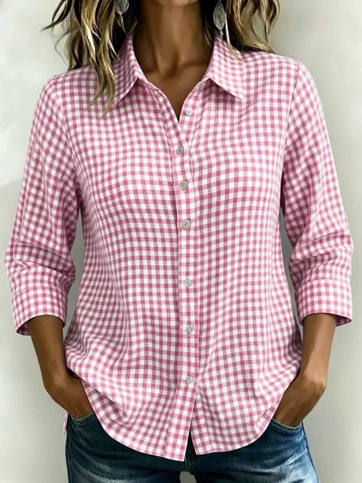 Full Size Plaid Collared Neck Button Up Shirt Plus Size