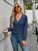V-Neck Long Sleeve T-Shirt - Ladyez
