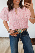 Textured Floral Puff Sleeve Blouse