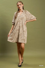 Umgee Floral Textured Jacqaurd V-Neck Dress