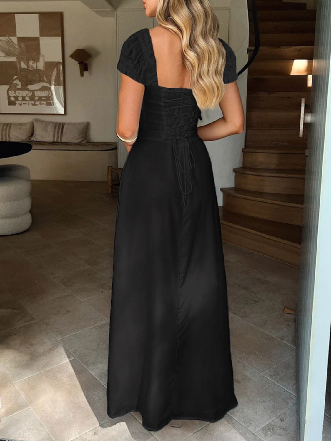 Devine Sweetheart Neck Short Sleeve Maxi Dress - Ladyez