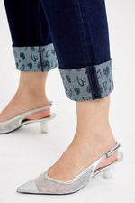 RISEN Full Size Mid Rise Fit Crop Wide With Printed Cuff Jeans Plus Size - Ladyez