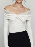 Lace Detail Off-Shoulder Long Sleeve Bodysuit