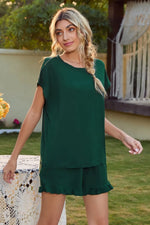 Round Neck Short Sleeve T-Shirt and Drawstring Shorts Lounge Set - Ladyez