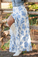 Split Asymmetrical Ruffled Printed Skirt