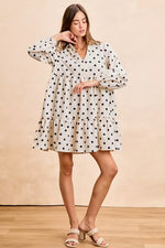 BiBi Polka Dot Corduroy Collared V Neck Dress