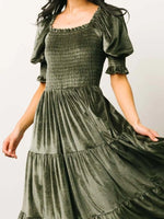 Smocked Half Sleeve Tiered Midi Dress - Ladyez