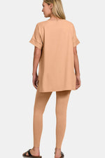 Zenana Full Size V-Neck Rolled Short Sleeve T-Shirt and Leggings Lounge Set - Ladyez