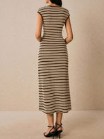 Striped Cap Sleeve Bodycon Midi Dress
