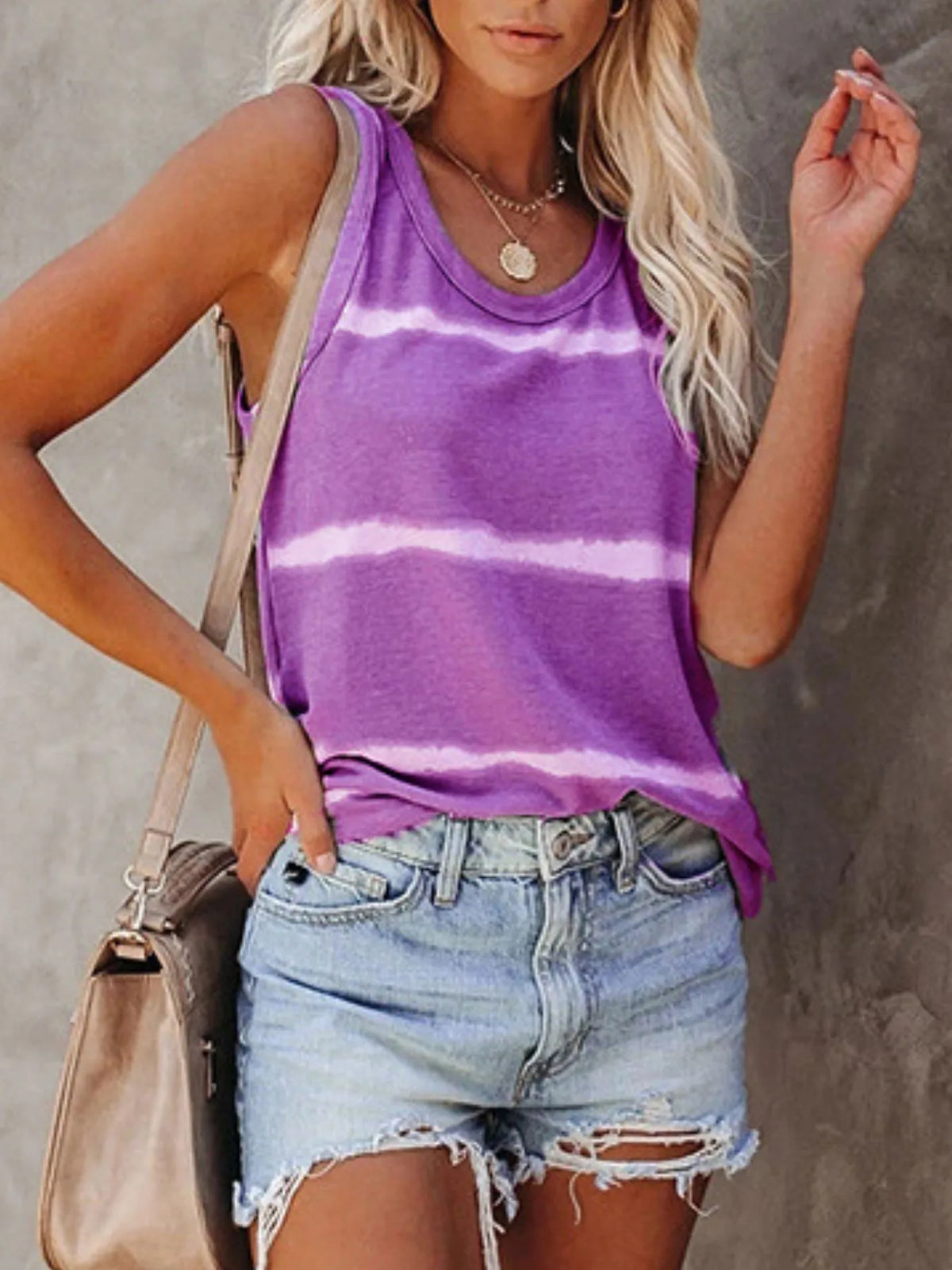 Full Size Striped Round Neck Tank Top Plus Size - Ladyez