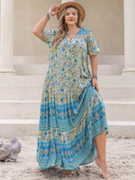 Plus Size V-Neck Floral Print Maxi Dress