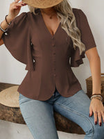 V-Neck Flutter Sleeve Blouse