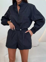 Zip Up Long Sleeve Outerwear and Shorts Set