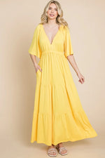 Culture Code Backless Plunge Half Sleeve Tiered Dress - Ladyez