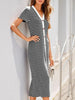 Contrast Striped V-Neck Short Sleeve Midi Dress
