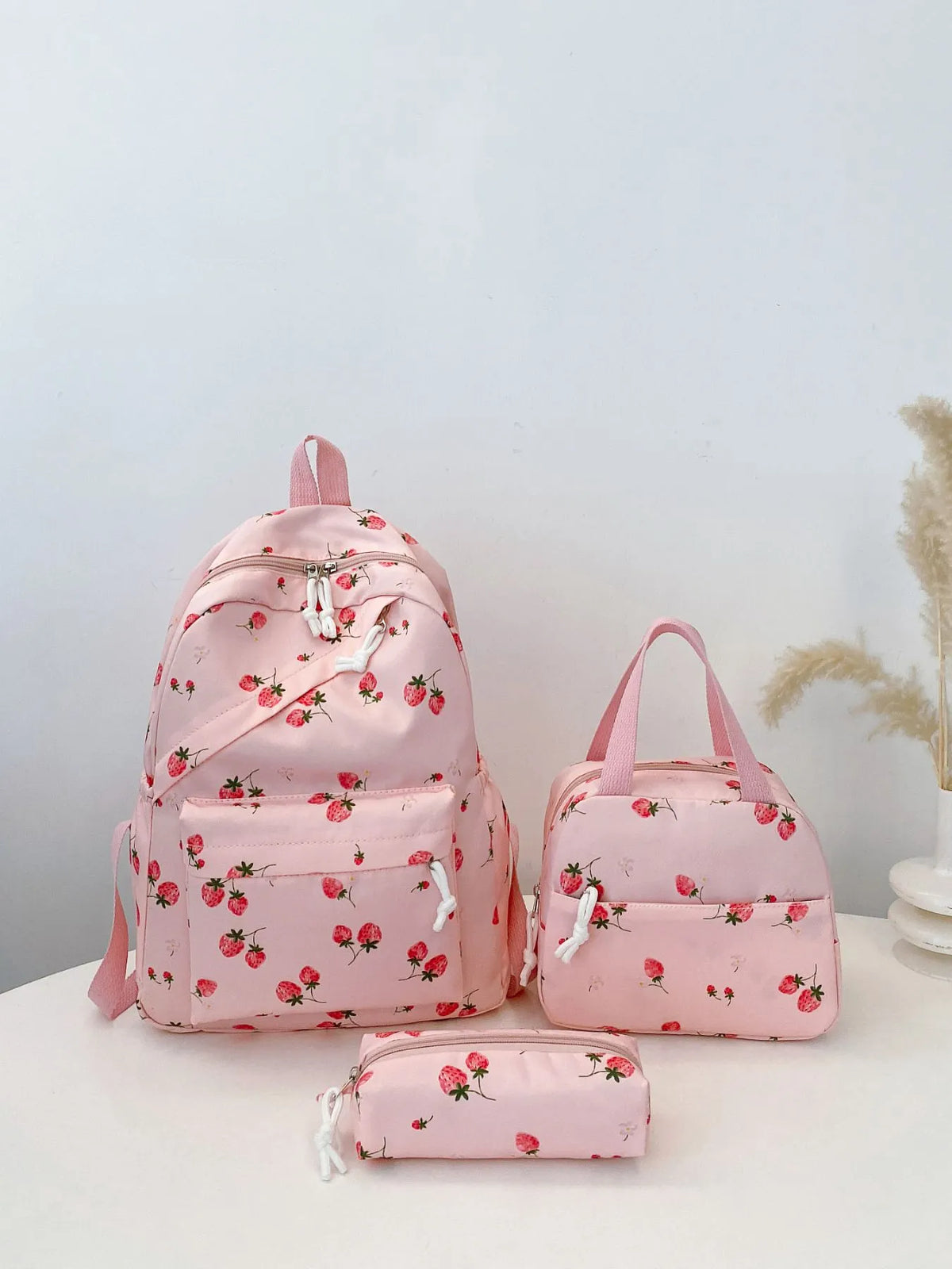 3-Piece Strawberry Print Canvas Bag Set - Ladyez