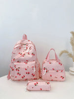 3-Piece Strawberry Print Canvas Bag Set - Ladyez
