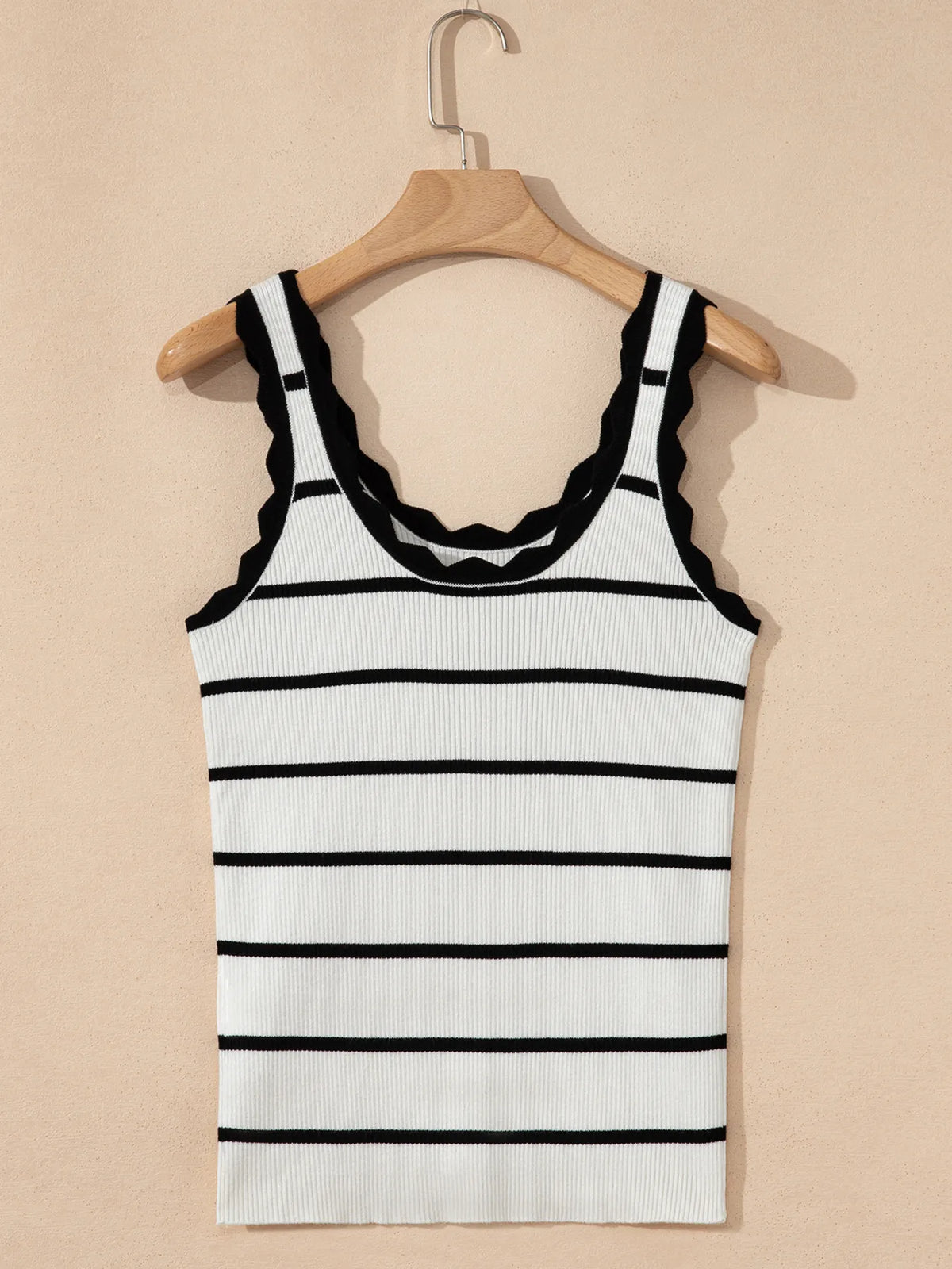 Stripe Scalloped Edge Crew Neck Knit Tank Top - Ladyez