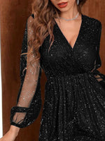 Sparkling Surplice Balloon Sleeve Mini Dress - Ladyez