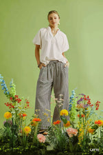 Umgee Drawstring Striped Wide-Leg Pants