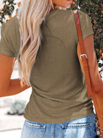Full Size Casual V-Neck Button Detail T-Shirt Plus Size