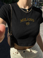 Letter Embroidered Cropped T-Shirt