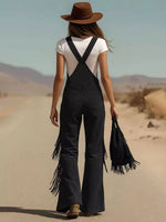Fringe Detail Flare Leg Overalls