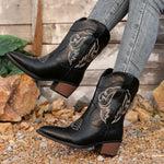 Point Toe Block Heels Boots - Ladyez