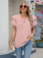Round Neck Ruffled Layered Sleeve Blouse - Ladyez