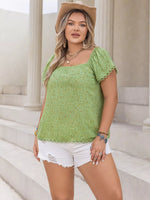 Plus Size Floral Print Square Neck Blouse