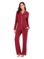 Collared Neck Long Sleeve Loungewear Set with Pockets - Ladyez