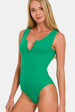 Zenana Microfiber Notched Sleeveless Bodysuit - Ladyez