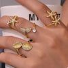 18K Gold-Plated Stainless Steel Zircon Starfish Ring