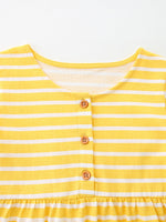 Children's Striped Bunny Embroidered Button-Front Dress