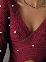 Pearl Detail Crisscross Front Sweater