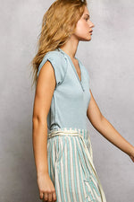 POL V-Neck Short Sleeve Washed T-Shirt with Outseam
