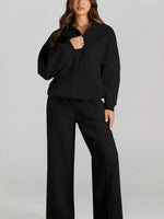 Drop Shoulder Zip Up Jacket and Drawstring Pants Active 2pcs Set