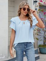 Round Neck Ruffled Layered Sleeve Blouse - Ladyez