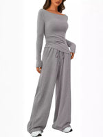 Round Neck Long Sleeve Top and Pants Set