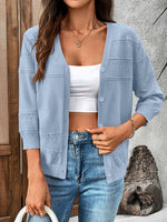 Textured Button-Front Cardigan with 3/4 Sleeves