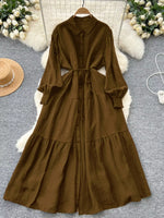Button Down Tiered Long Sleeve Dress