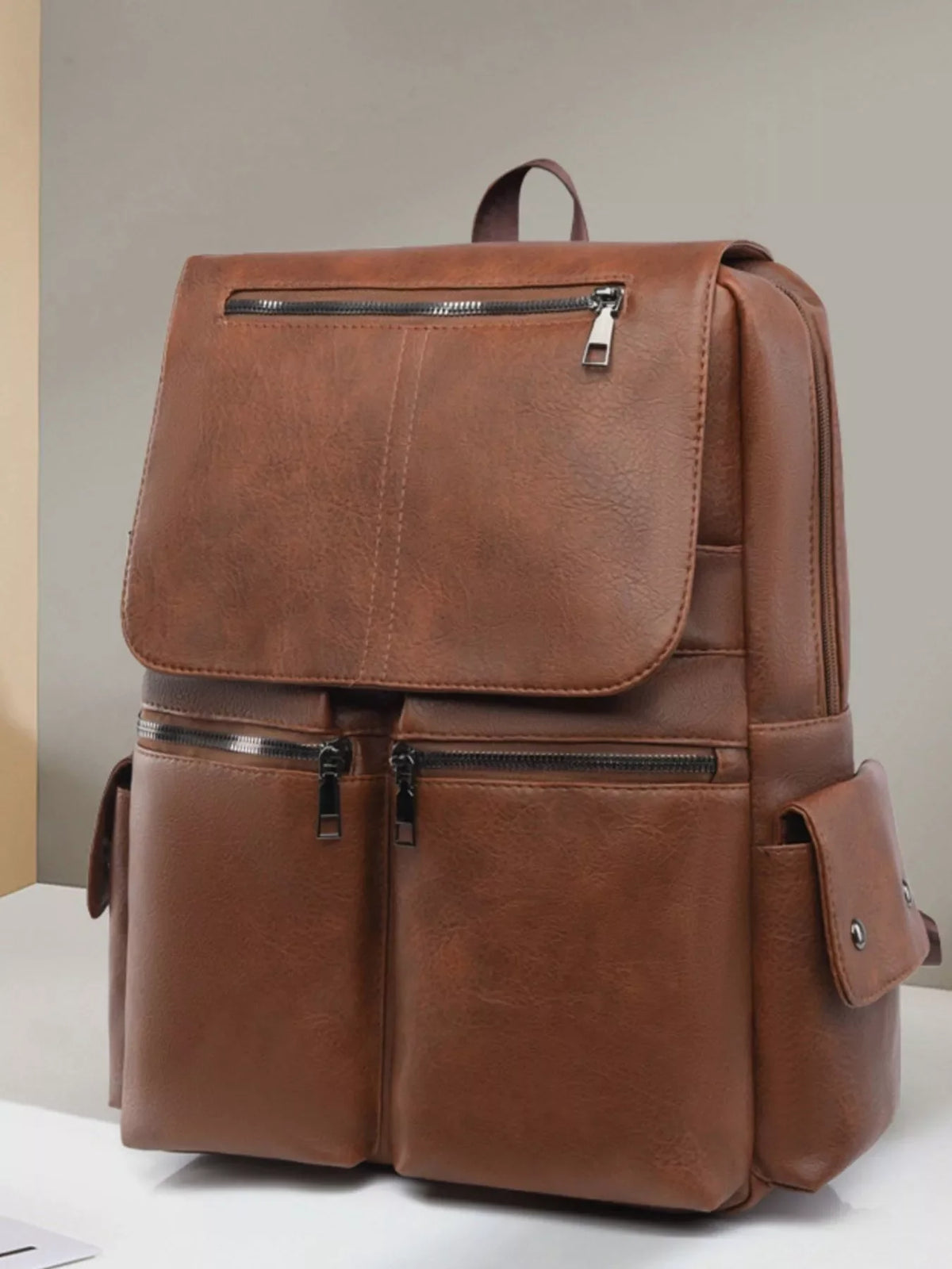 Leather Flapover Backpack Bag